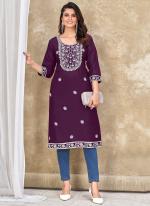 Rayon Wine Office Wear Embroidery Work Readymade Kurti